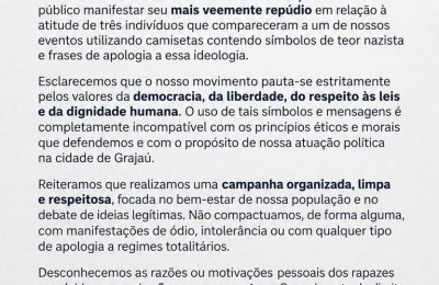Direita Conservadora de Grajaú condena presença de pessoas com símbolos nazistas e afirma que envolvidos não representam o movimento